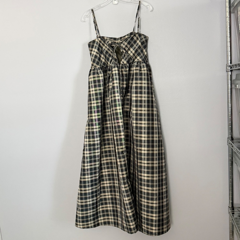Dream Sister Jane Cosmic Plaid Midi Dress Black Square Neck Tie Back - Small - Picture 5 of 5